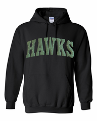GREEN/WHITE TINY POLKA DOT HAWKS - BLACK HOODIE (YOUTH + ADULT)