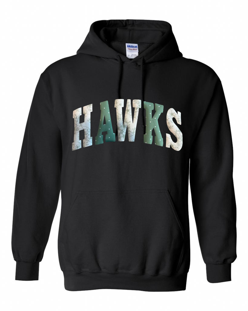 PATCHWORK HAWKS -BLACK HOODIE (YOUTH + ADULT)