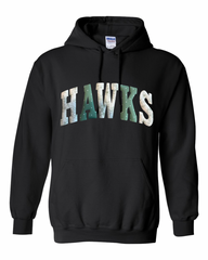 PATCHWORK HAWKS -BLACK HOODIE (YOUTH + ADULT)