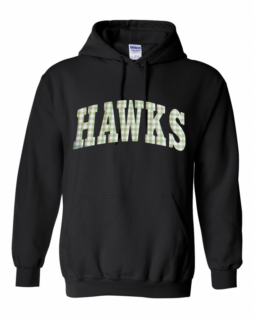 LIGHT GREEN GINGHAM HAWKS - BLACK HOODIE (YOUTH + ADULT)
