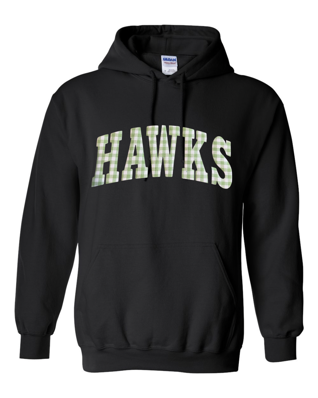 LIGHT GREEN GINGHAM HAWKS - BLACK HOODIE (YOUTH + ADULT)