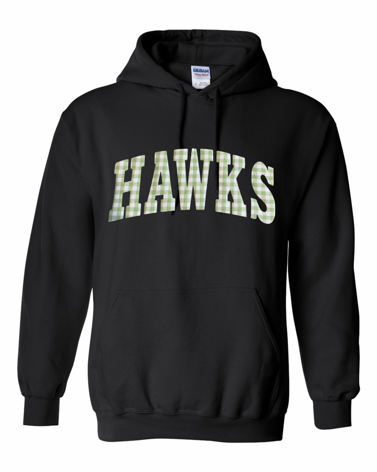 LIGHT GREEN GINGHAM HAWKS - BLACK HOODIE (YOUTH + ADULT)