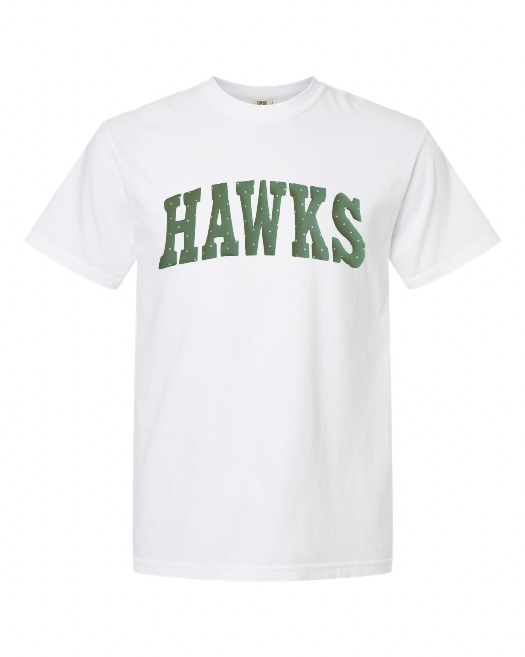 GREEN/WHITE POLKA DOT HAWKS - WHITE TSHIRT (YOUTH + ADULT)