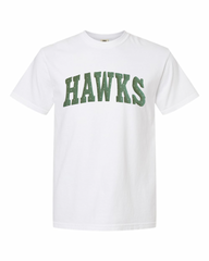 GREEN/WHITE POLKA DOT HAWKS - WHITE TSHIRT (YOUTH + ADULT)