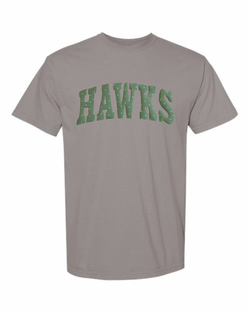 GREEN/WHITE POLKA DOT HAWKS - GREY TSHIRT (YOUTH + ADULT)