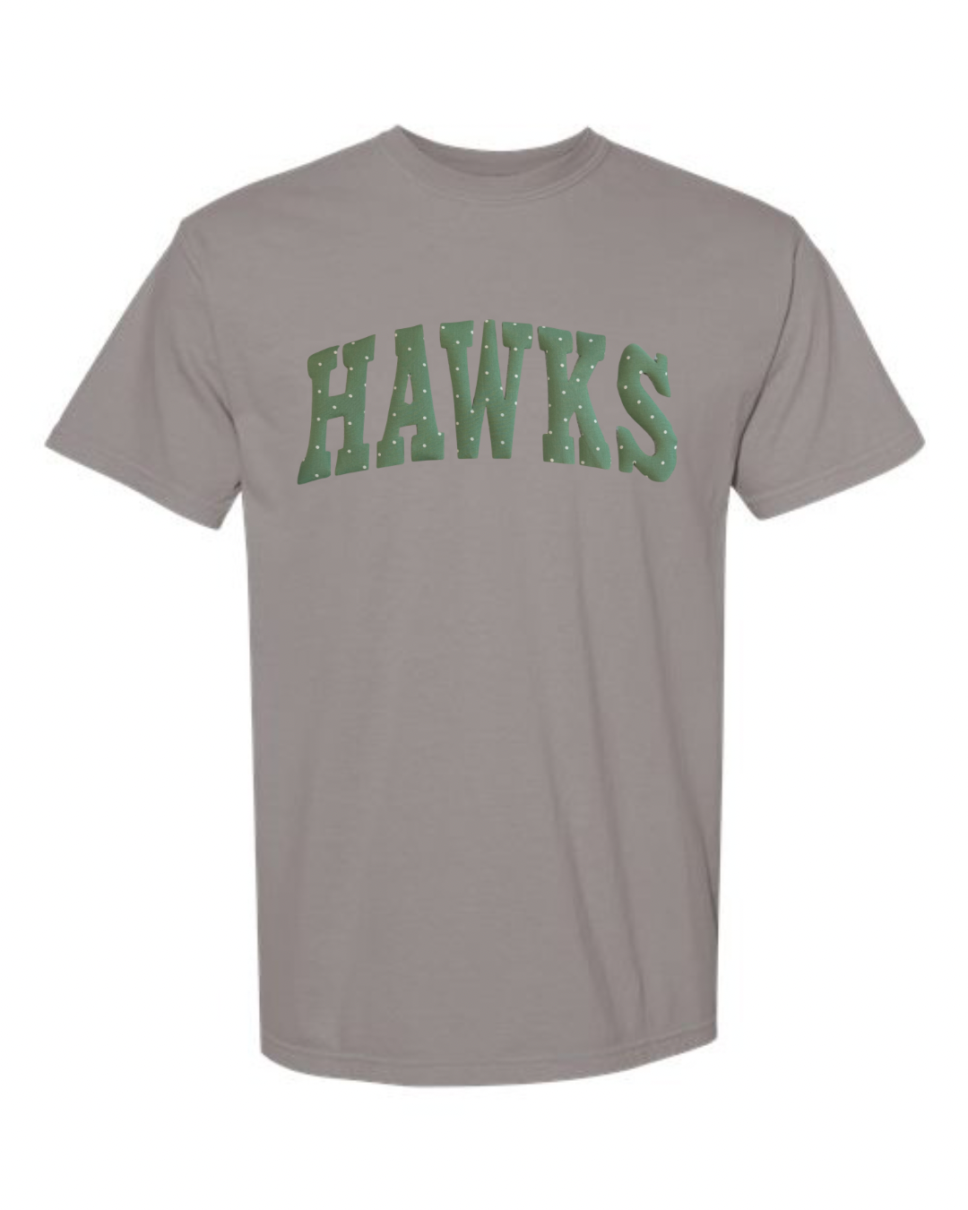 GREEN/WHITE POLKA DOT HAWKS - GREY TSHIRT (YOUTH + ADULT)