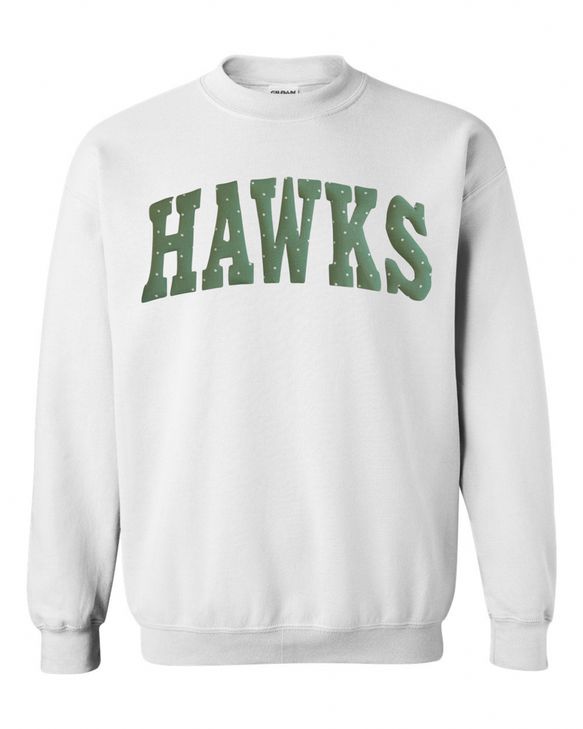 GREEN/WHITE POLKA DOT HAWKS - WHITE CREWNECK (YOUTH + ADULT)