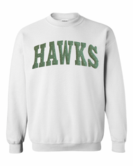 GREEN/WHITE POLKA DOT HAWKS - WHITE CREWNECK (YOUTH + ADULT)