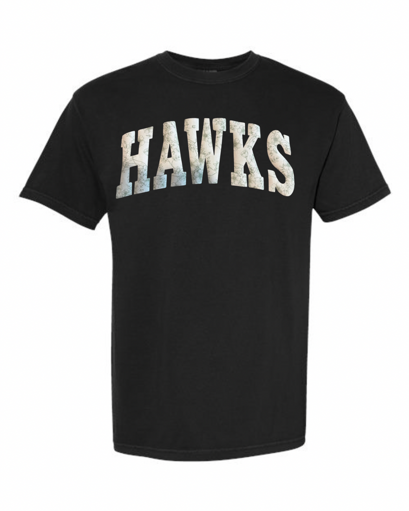 LIGHT GREEN FLORAL HAWKS - BLACK TSHRT (YOUTH + ADULT)