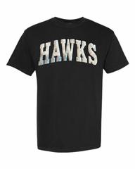 LIGHT GREEN FLORAL HAWKS - BLACK TSHRT (YOUTH + ADULT)