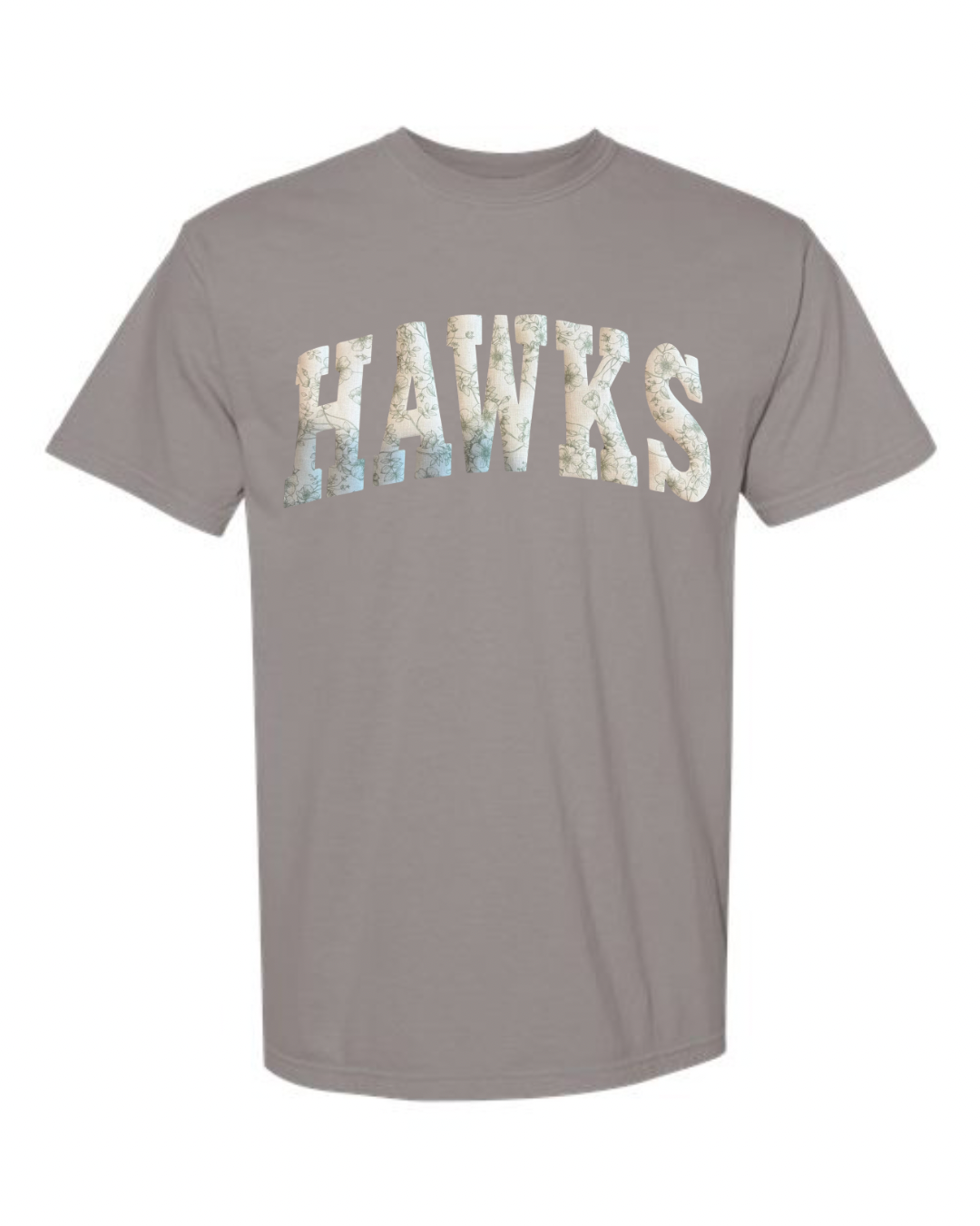 LIGHT GREEN FLORAL HAWKS - GREY TSHRT (YOUTH + ADULT)