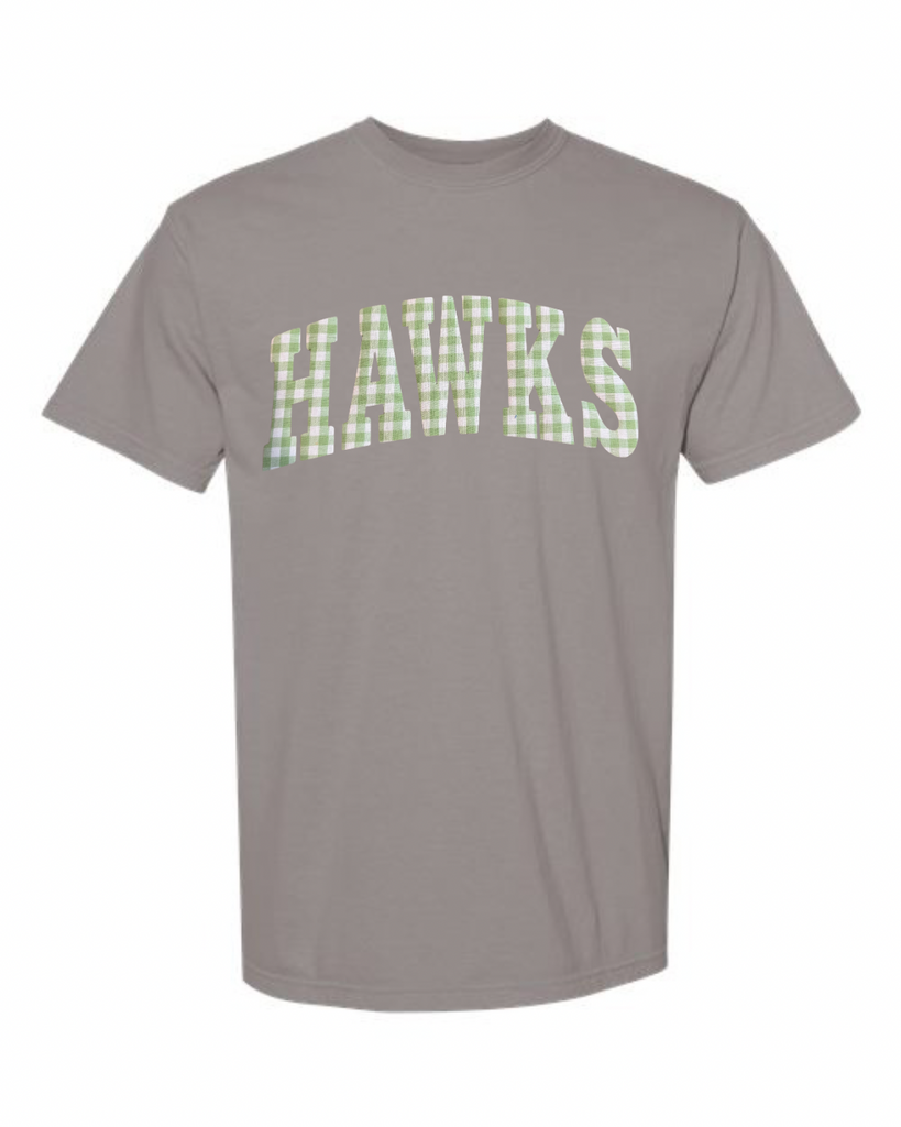 LIGHT GREEN GINGHAM HAWKS - GREY TSHRT (YOUTH + ADULT)