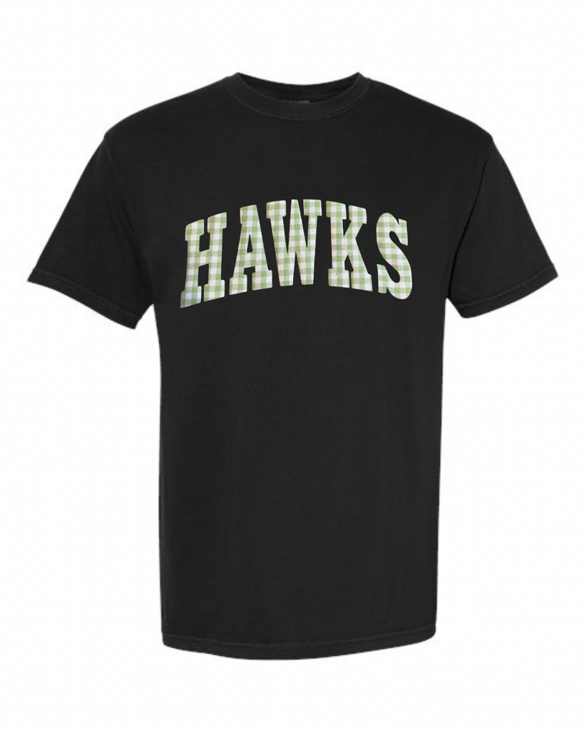 LIGHT GREEN GINGHAM HAWKS - BLACK TSHRT (YOUTH + ADULT)