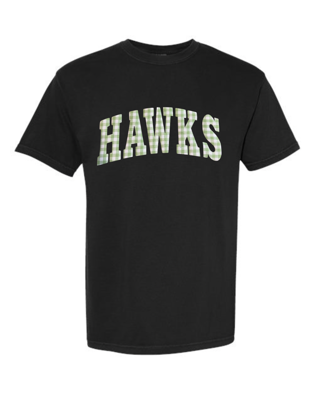 LIGHT GREEN GINGHAM HAWKS - BLACK TSHRT (YOUTH + ADULT)