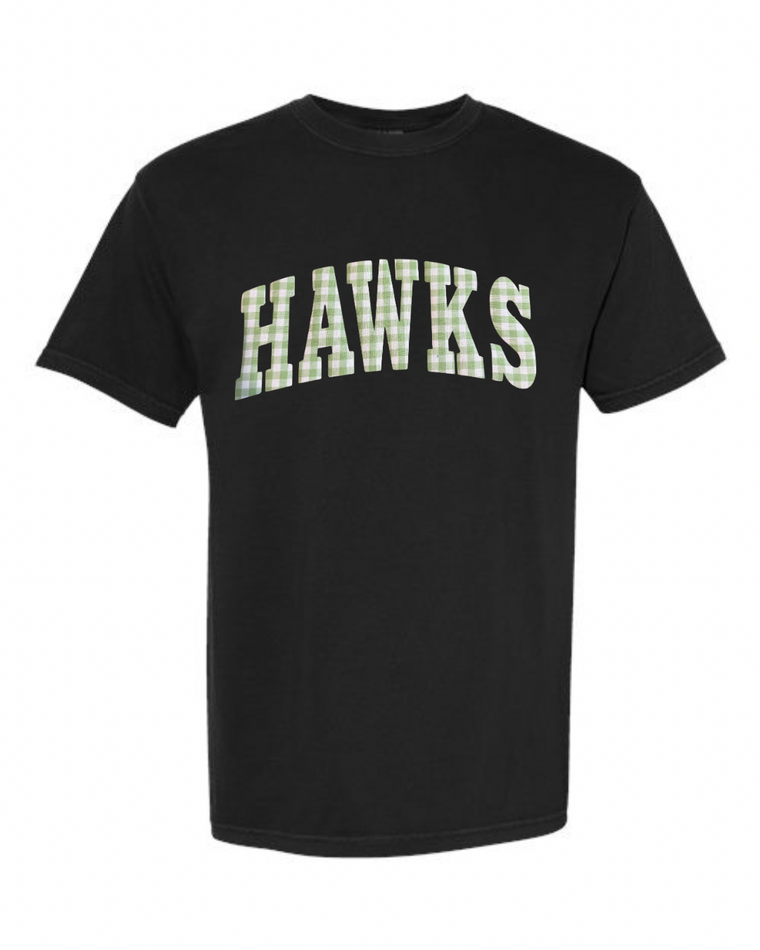 LIGHT GREEN GINGHAM HAWKS - BLACK TSHRT (YOUTH + ADULT)