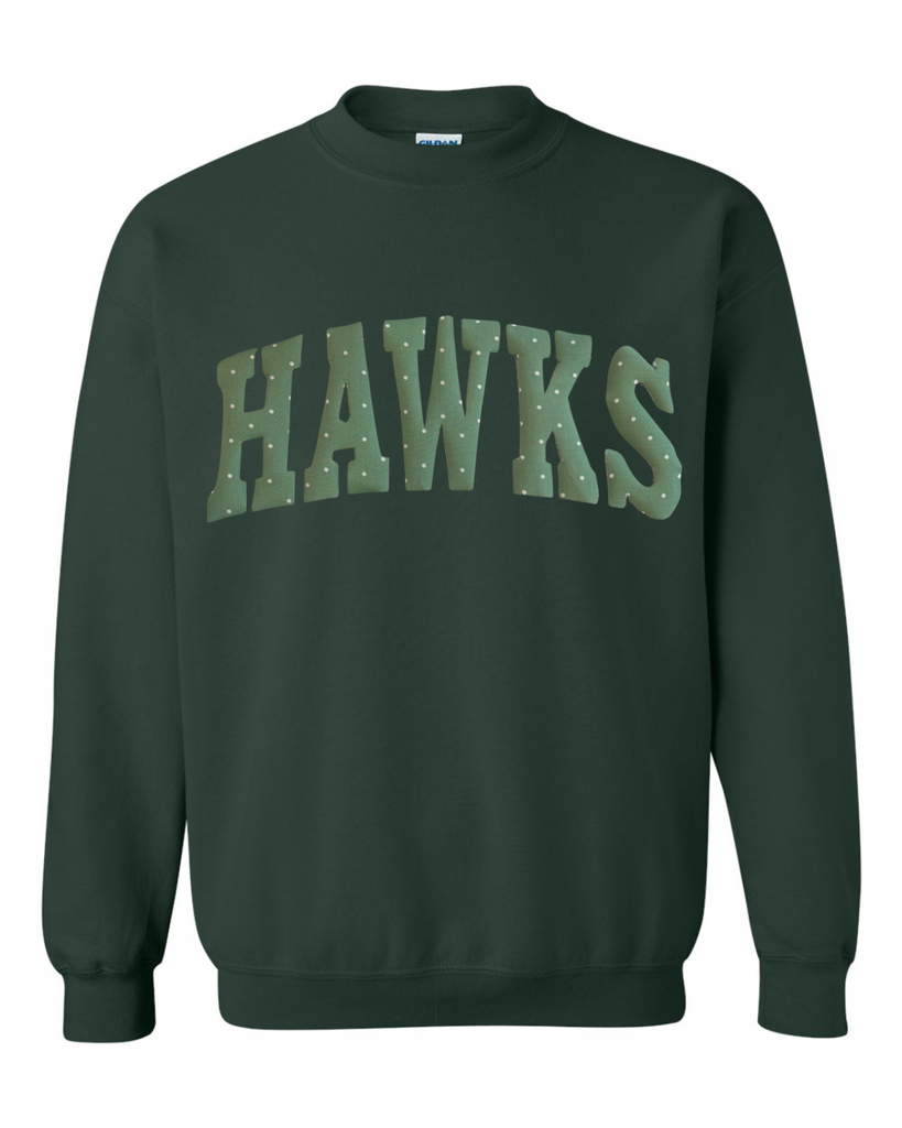 GREEN/WHITE POLKA DOT HAWKS - FOREST GREEN CREWNECK (YOUTH + ADULT)
