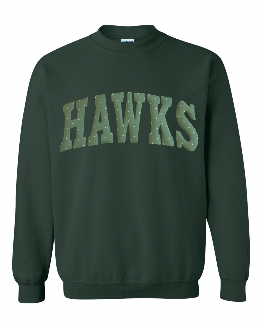 GREEN/WHITE POLKA DOT HAWKS - FOREST GREEN CREWNECK (YOUTH + ADULT)