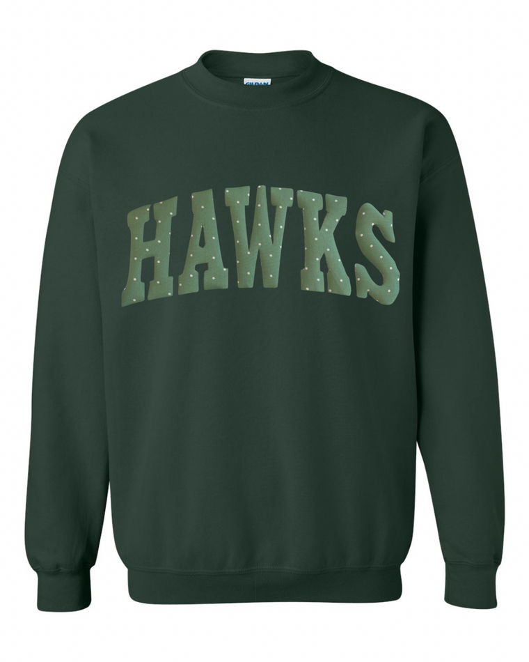 GREEN/WHITE POLKA DOT HAWKS - FOREST GREEN CREWNECK (YOUTH + ADULT)