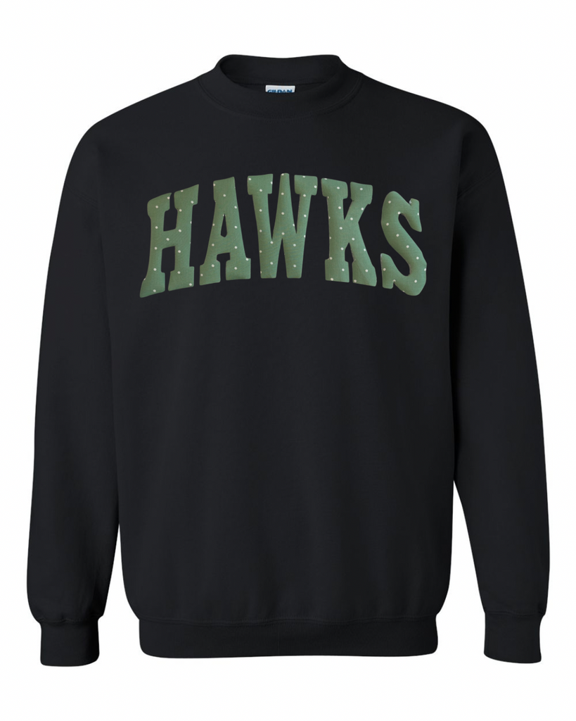 GREEN/WHITE POLKA DOT HAWKS - BLACK CREWNECK (YOUTH + ADULT)