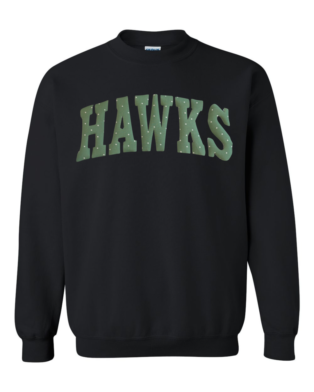 GREEN/WHITE POLKA DOT HAWKS - BLACK CREWNECK (YOUTH + ADULT)