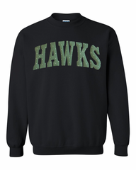 GREEN/WHITE POLKA DOT HAWKS - BLACK CREWNECK (YOUTH + ADULT)