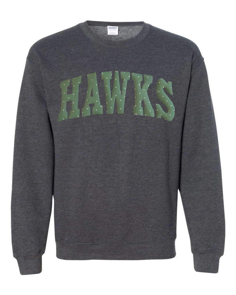 GREEN/WHITE POLKA DOT HAWKS - DARK HEATHER CREWNECK (YOUTH + ADULT)