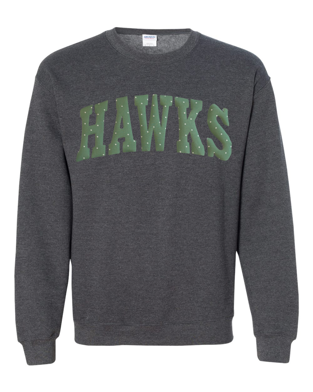 GREEN/WHITE POLKA DOT HAWKS - DARK HEATHER CREWNECK (YOUTH + ADULT)