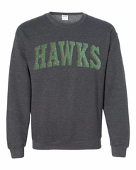 GREEN/WHITE POLKA DOT HAWKS - DARK HEATHER CREWNECK (YOUTH + ADULT)