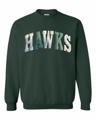 PATCHWORK HAWKS - FOREST GREEN CREWNECK (YOUTH + ADULT)