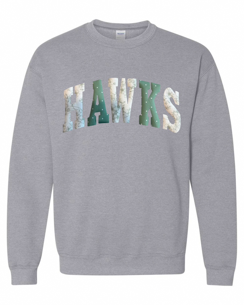 PATCHWORK HAWKS - SPORT GREY GREEN CREWNECK (YOUTH + ADULT)
