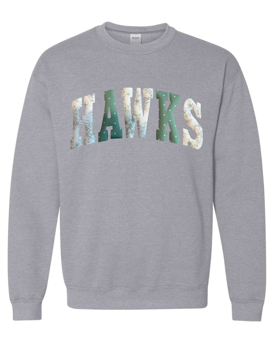 PATCHWORK HAWKS - SPORT GREY GREEN CREWNECK (YOUTH + ADULT)
