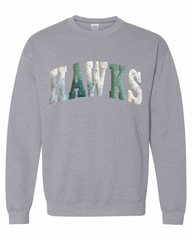 PATCHWORK HAWKS - SPORT GREY GREEN CREWNECK (YOUTH + ADULT)