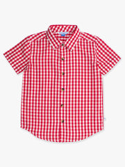 RuffleButts + RuggedButts - Boys Classic Red Gingham Short Sleeve Button Down Shirt: Red / 5