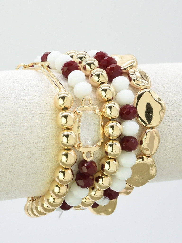 MiMi Wholesale - CB2286 CCB Multi Strand Bead Bracelet Set: Red White