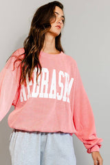 BUCKETLIST - T1770N 'NEBRASKA' Comfy Oversize Graphic Sweatshirt: Red / S-M-L (2-2-2)
