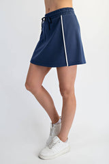 Rae Mode - MODAL SCUBA FLAT PIPING SKORT: Black/Cream / S-M-L(2-2-2)