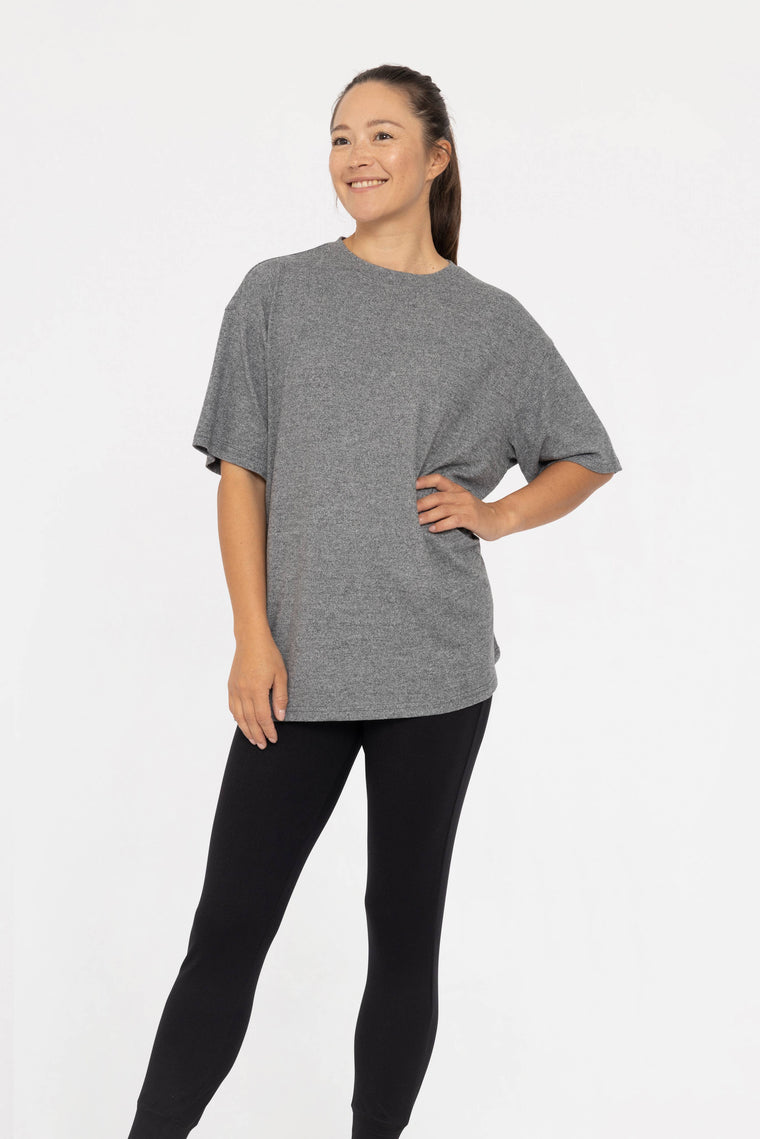 Mono B - Brushed Hacci Oversized Boyfriend Tee: 2TONE GREY / S:M:L (2:2:2)
