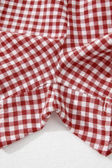Lovesoft - Red Plaid Gingham Printed High Waist Shorts: Red Stripe / 100%Polyester / L