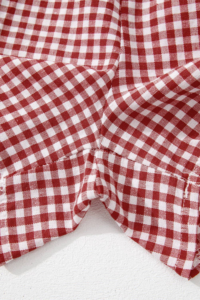Lovesoft - Red Plaid Gingham Printed High Waist Shorts: Red Stripe / 100%Polyester / XL