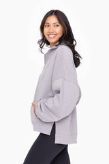 Mono B - Oversized Half Zip Pullover: HEATHER GREY / S:M:L (2:2:2)