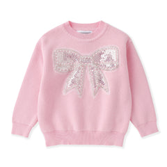Lil Cactus - Pink Christmas Sparkle Bow Sweater: 6Y
