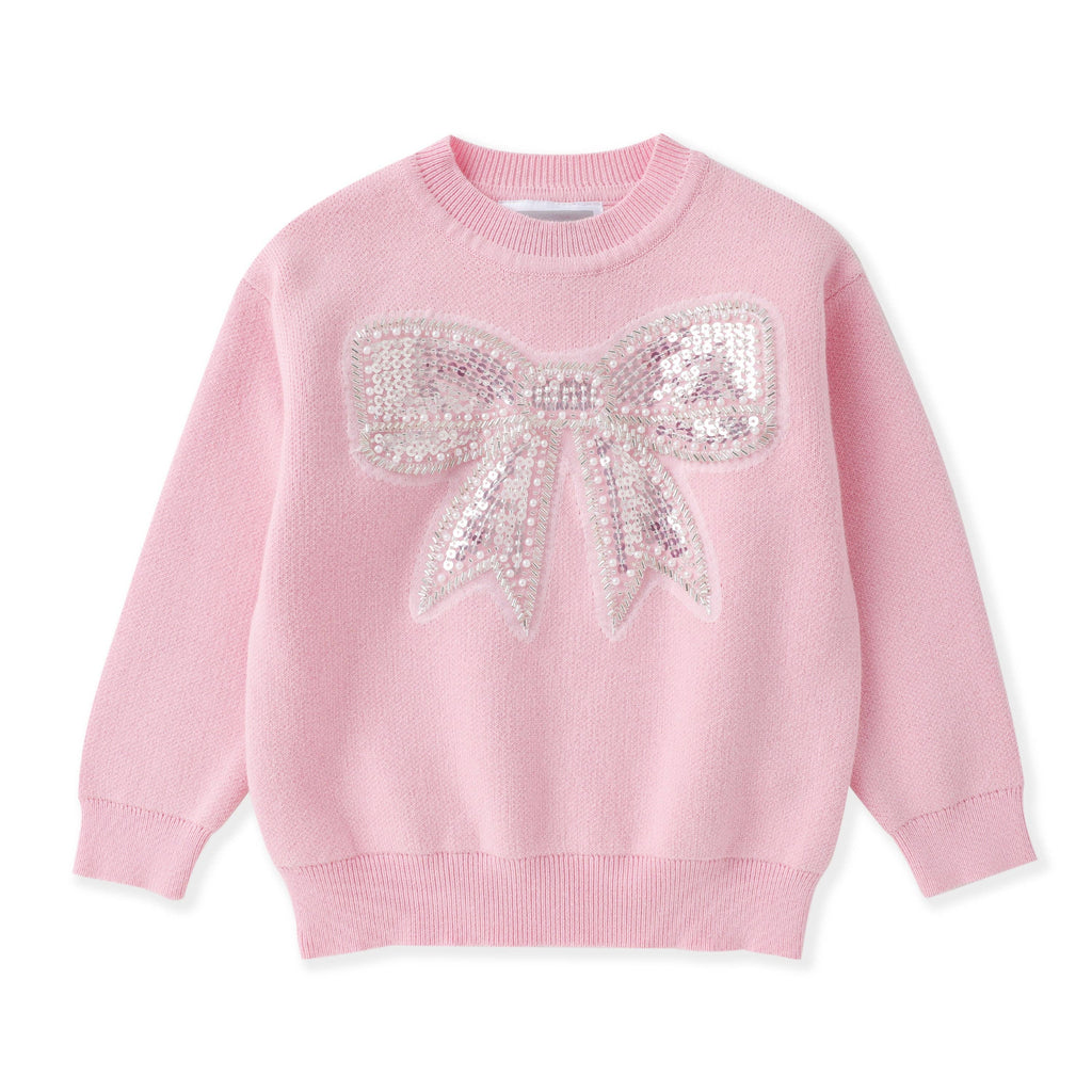 Lil Cactus - Pink Christmas Sparkle Bow Sweater: 5Y
