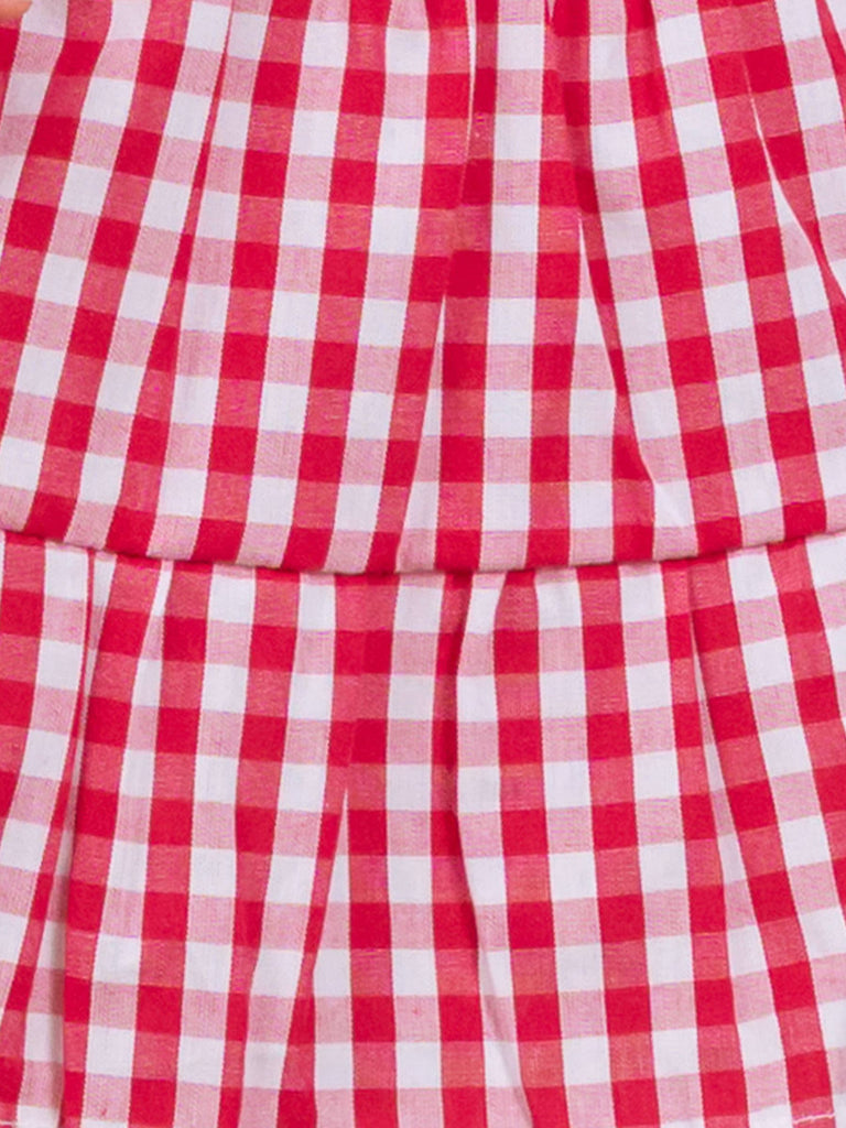 RuffleButts + RuggedButts - Girls Classic Red Gingham Short Sleeve Tiered Dress
: Red / 2T