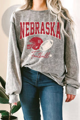 Rustee Clothing - NEBRASKA FOOTBALL MINERAL GRAPHIC TERRY SWEATSHIRT: BLACK