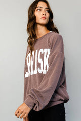 BUCKETLIST - T1770N 'NEBRASKA' Comfy Oversize Graphic Sweatshirt: Red / S-M-L (2-2-2)