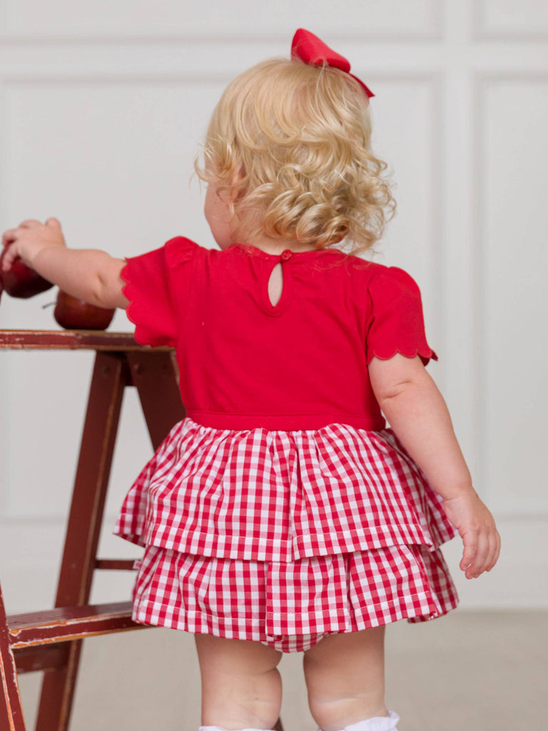 RuffleButts + RuggedButts - Baby Girls Classic Red Gingham Short Sleeve Skirted Romper: Red / 2T