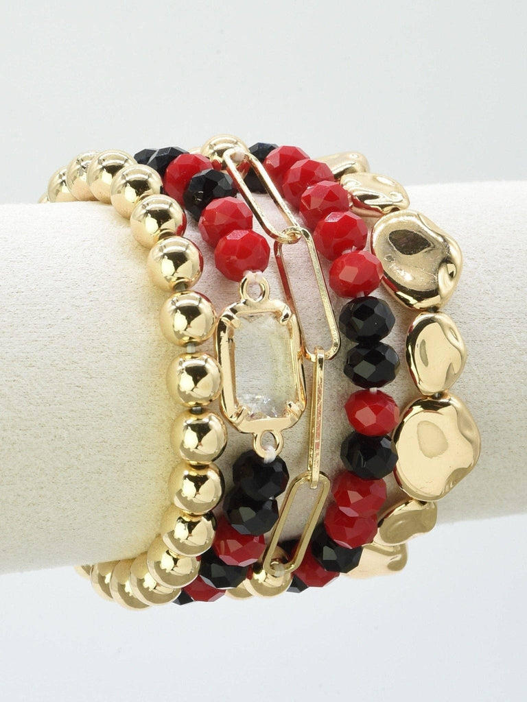 MiMi Wholesale - CB2286 CCB Multi Strand Bead Bracelet Set: Red White