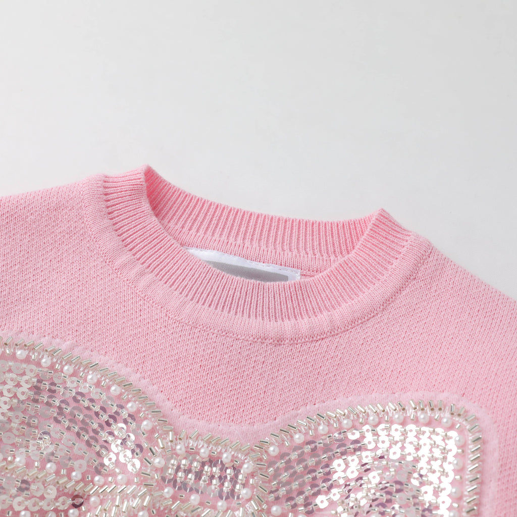 Lil Cactus - Pink Christmas Sparkle Bow Sweater: 2T