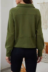 Pretty Bash - Quarter Zip Kangaroo Pocket Sweatshirt: Light Grey / XL