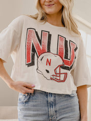 LivyLu - Nebraska Huskers Helmet Fade Off White Cropped Tee: S
